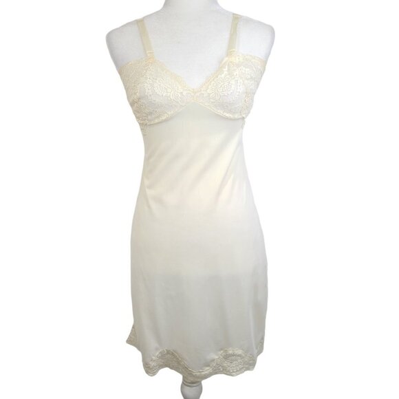 Vintage ARISTOCRAT Off White LACE 1950'S Slip Dress Negligee Nightgown - Picture 2 of 9